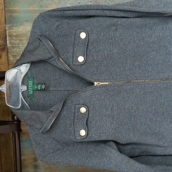 Lauren Ralph Lauren Gray Full Zip Sweater Jacket - Women's Medium - Picture 2 of 6